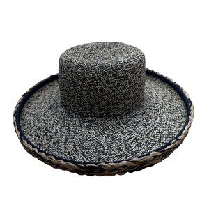 Vintage 80s Talbots Sun Hat With Braided Banding Black Woven Straw and Wide Brim